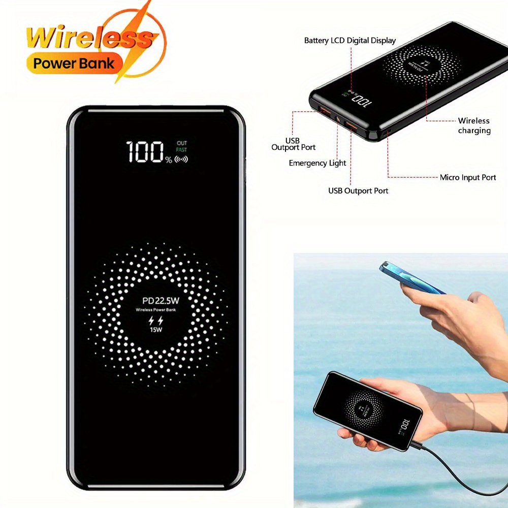 

Wireless Portable Charger Usb External Battery 10000mah Display For Iphone 15/ 15 / 15 Pro/ 15 , 14/ 13/ 12 , Samsung , And