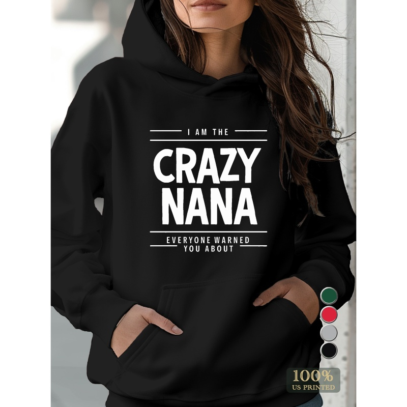 

Women's "crazy " Graphic Hoodie - Green Casual Fall/winter Sweatshirt With Pockets, Long Sleeve Polyester Knit, Machine Washable, Apparel | Graphic Hoodie | Polyester Fiber, Sweater Hoodie