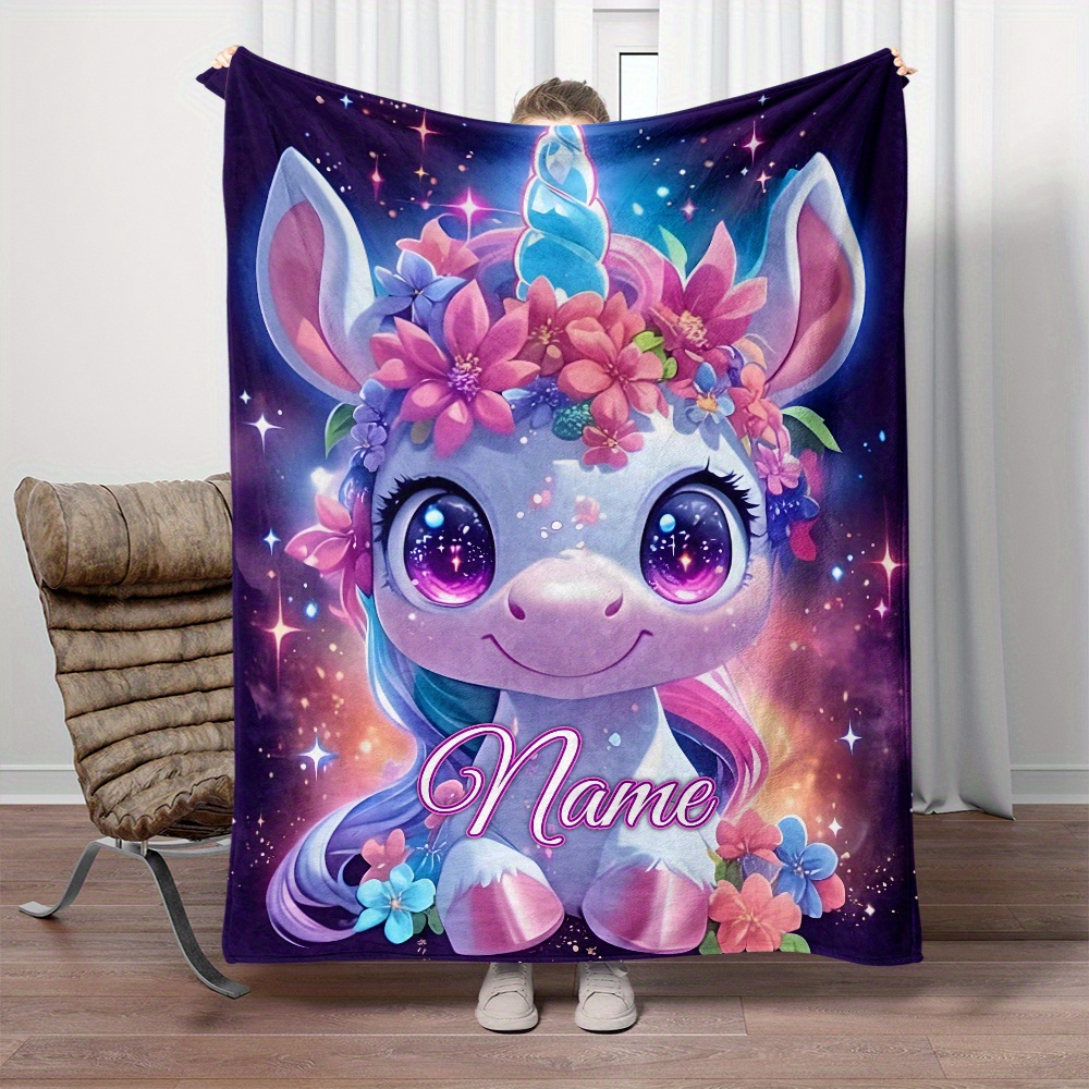 

Unicorn Name Blanket - Flannel For , Bed, | , Tear- |