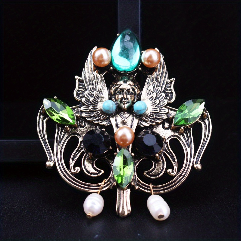 vintage baroque personality drop oil set diamond     wing brooch details 1