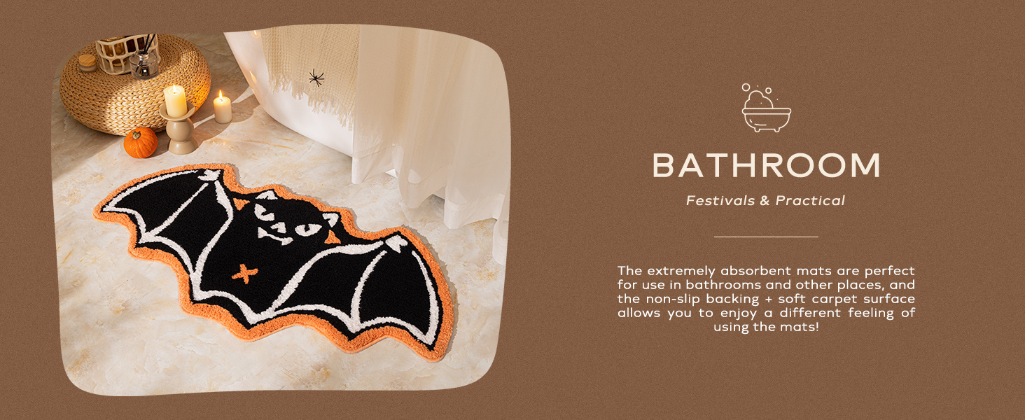  halloween bat rug bat bath mat for halloween decor gothic bathroom rug shaped area rug water absorbent non slip tufted mats 20x40in details 5