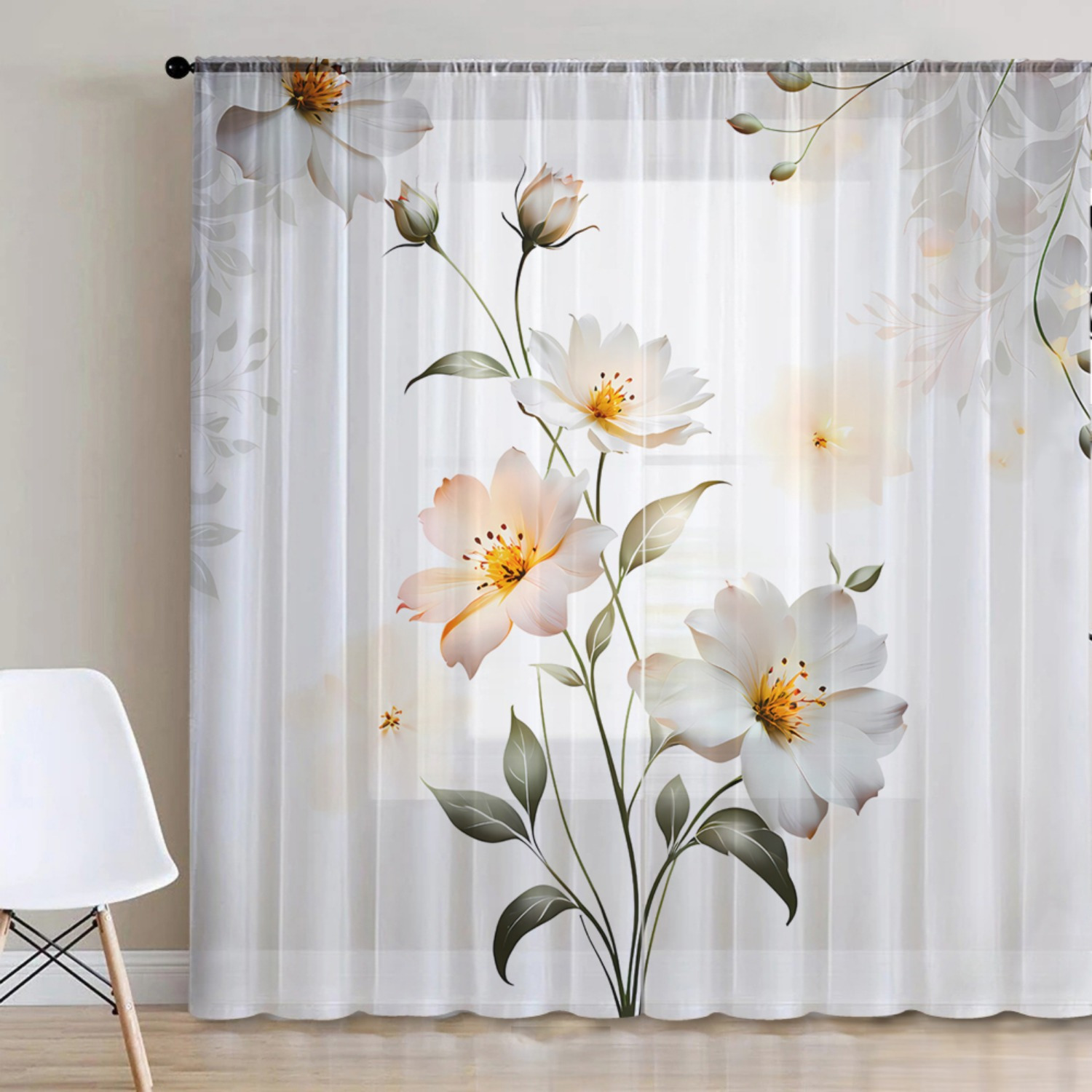 

2pcs Set Sheer Curtains - Rod For Hanging, For , , , Dining & Decor