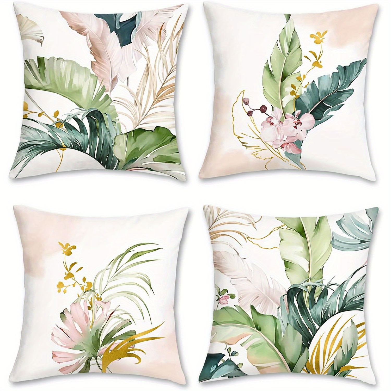 

Tropical Leaf Pillowcase Set 18x18 4pcs Green And Leaf Decorative Pillowcase Soft Cushion Cover Outdoor Sofa Patio Decoration