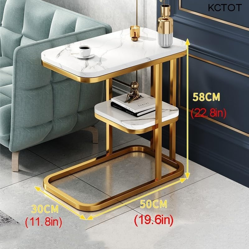 modern imitation marble side table 2 tier storage shelf with gold metal frame minimalist small coffee table narrow snack couch end table for living room bedroom   color gold details 1