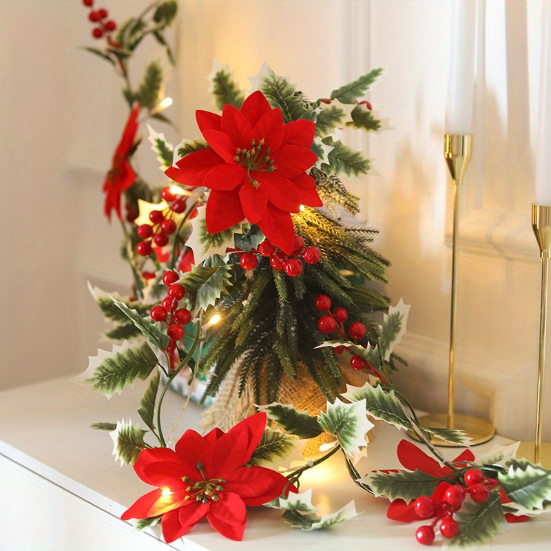 Image of 30led Christmas Holiday Decorative Flower Vine Lights, Festive Desktop Decoration Atmosphere Lights (battery Not Included)
