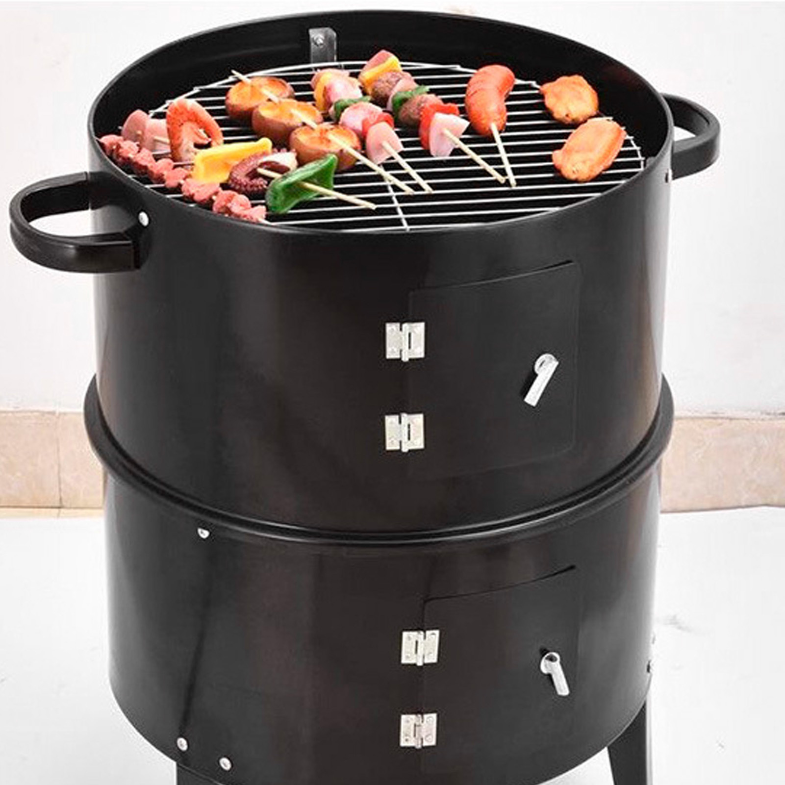 

Keenso Vertical Charcoal 3 In 1 3 Layer Grill Barbecue Bbq Grill With Thermometer For Cooking