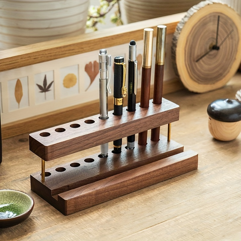 

1pc Wood Desk Organizer - Multifunctional Pen Holder, Phone Stand & Storage For Office And School, Multifunctional Organizer | Stylish Pen Holder | Wood Construction, Office Supplies And Accessories