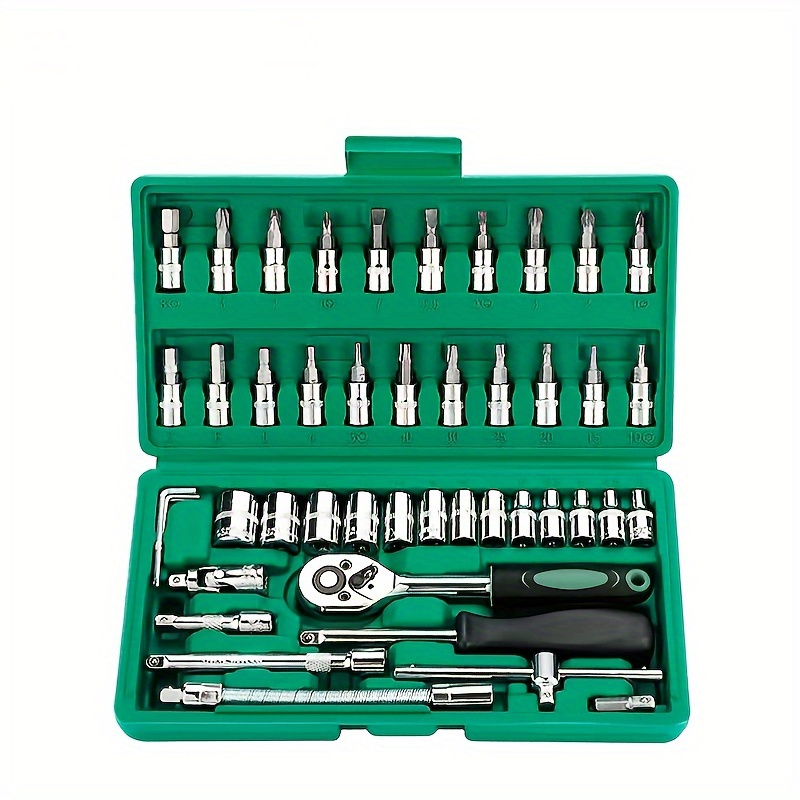 

46 Pieces 1/ 4 Inch Socket Wrench Set, Including Drive Socket Wrench Set, Reversible Wrench Extension Rod, And Drill Bit Socket Set, Used Of Automobiles, Bicycles, And Motorcycles