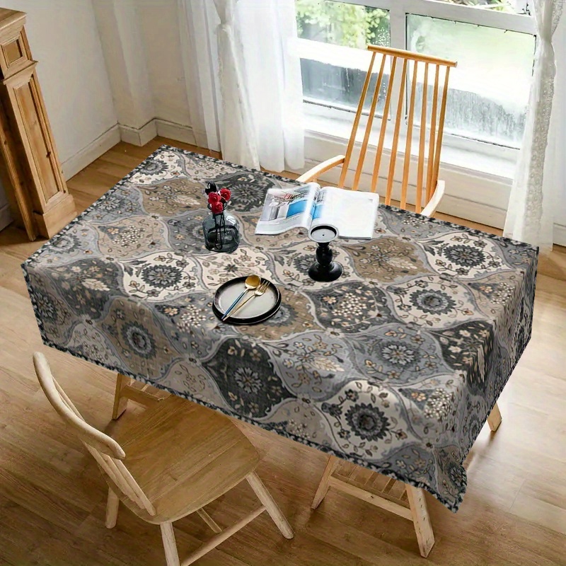 

Stain-resistant Grey Mandala Bohemian Tablecloth - Erasable Polyester, Home, Kitchen, Restaurant, Parties & Outdoor Events