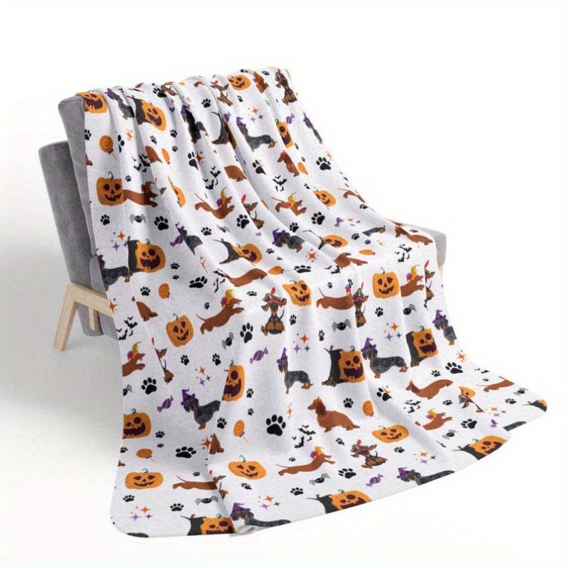 

Cute Dachshund Blanket Keep Warm Pumpkin Print Flannel Happy Gift