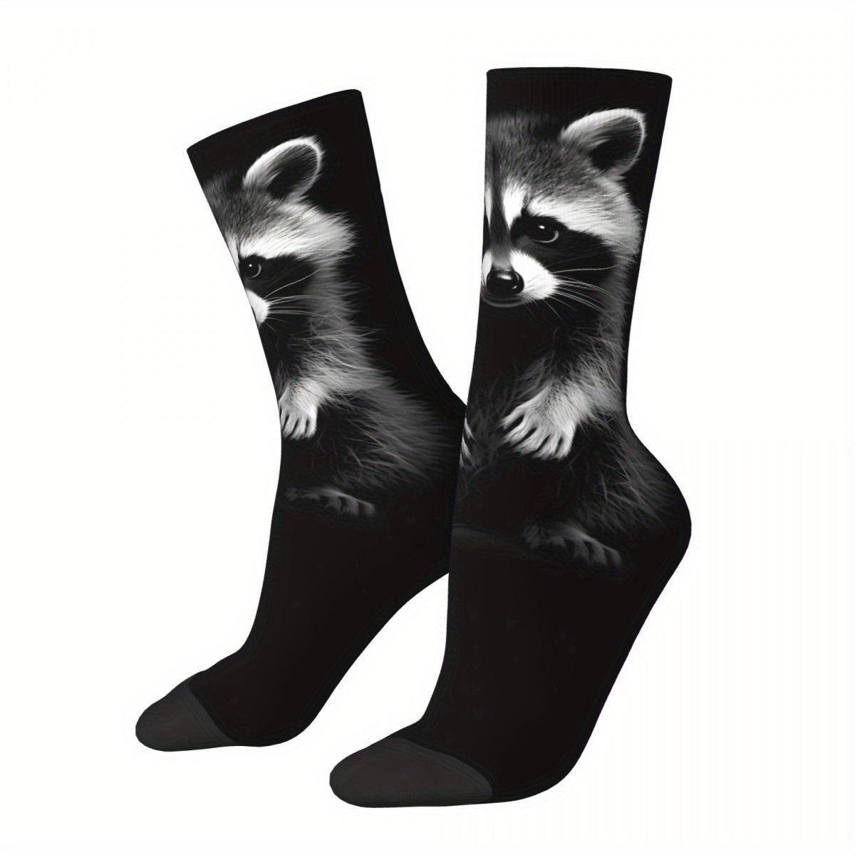 

Raccoon Pattern 1 Pair Men's Mid-calf Socks, Breathable Comfy Casual Sports Socks For Basketball Running