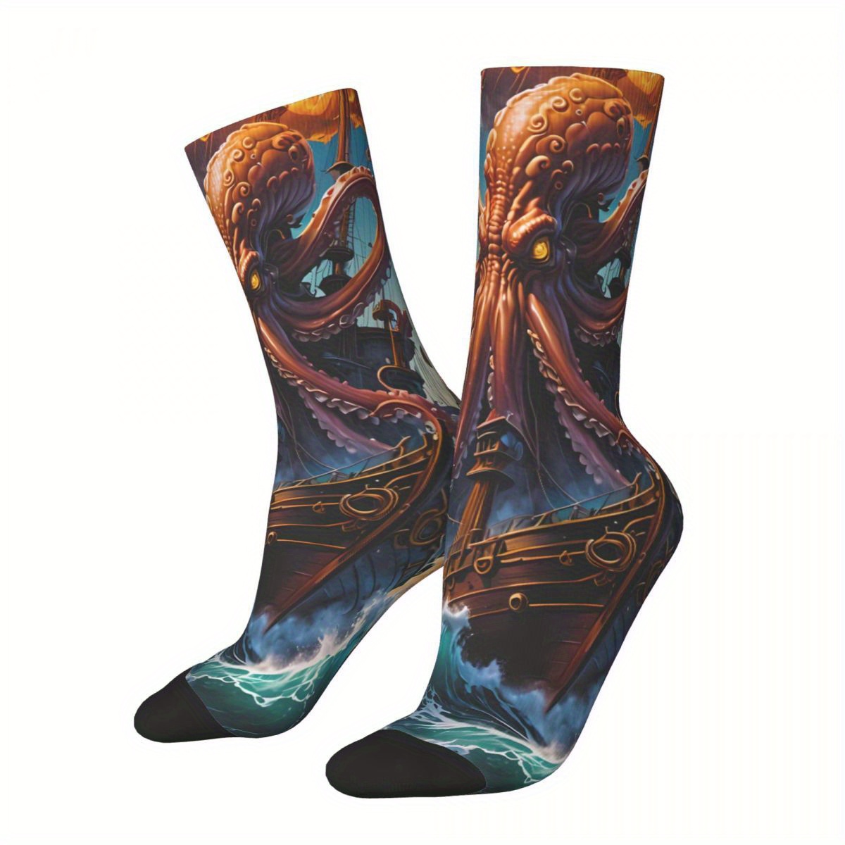 

Biihudu 3d Sock For Men, Polyester 95%, Spandex 5%, Knit Fabric, Full Print, Hand Wash/dry Clean - Novelty Octopus Design Socks