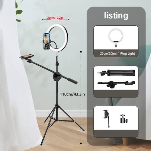 selfie ring light with stand for phone ring light tripod for phone overhead phone mount with phone stand phone tripod with light for video recording live streaming cooking