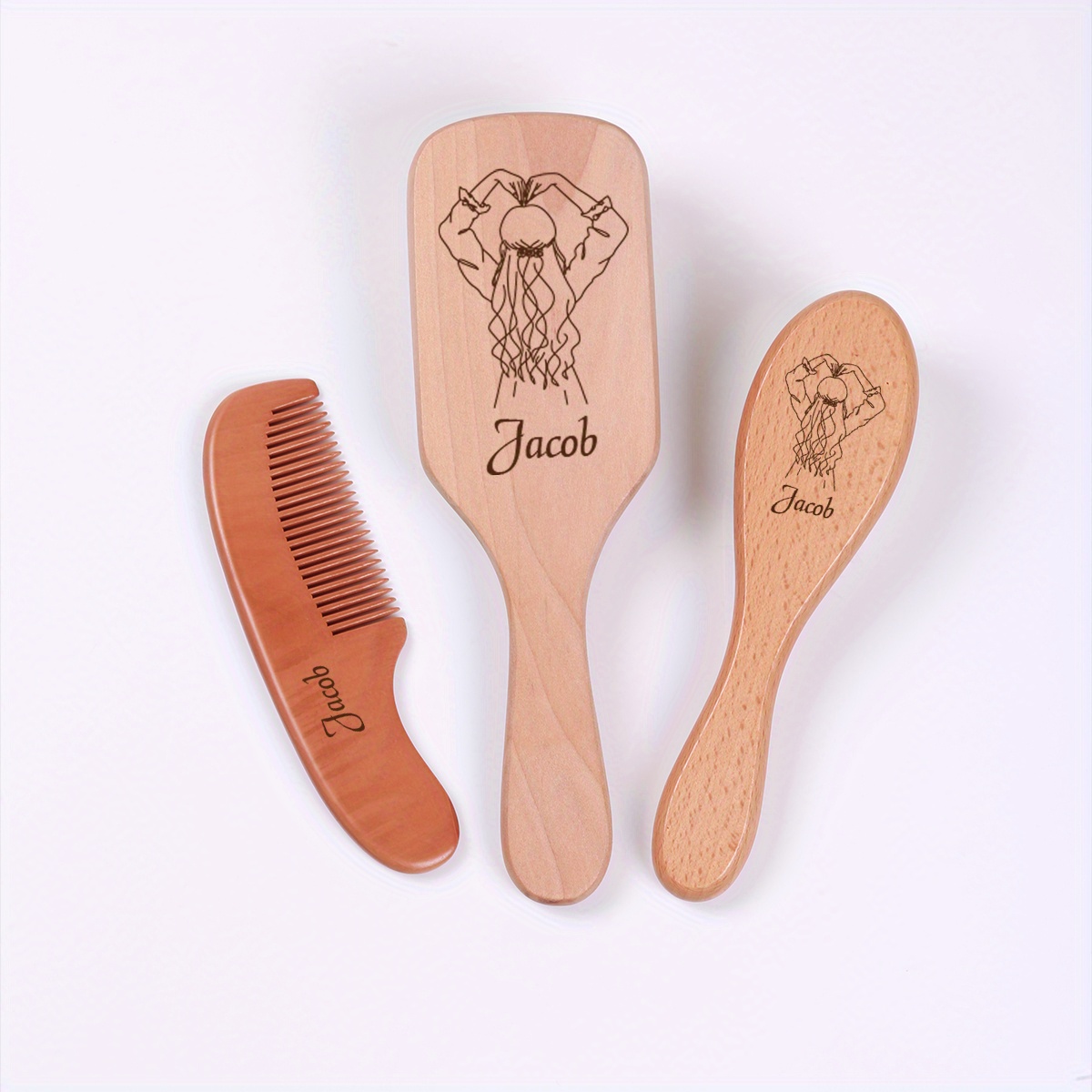 

Customized 3-piece Personalized Hair Brush Set, Engraved With Name, Bamboo Handle, Wood Bristle, Ideal For All Hair Types, Gift For Girls, Birthday, Holidays, Valentine's Day, Celebrations