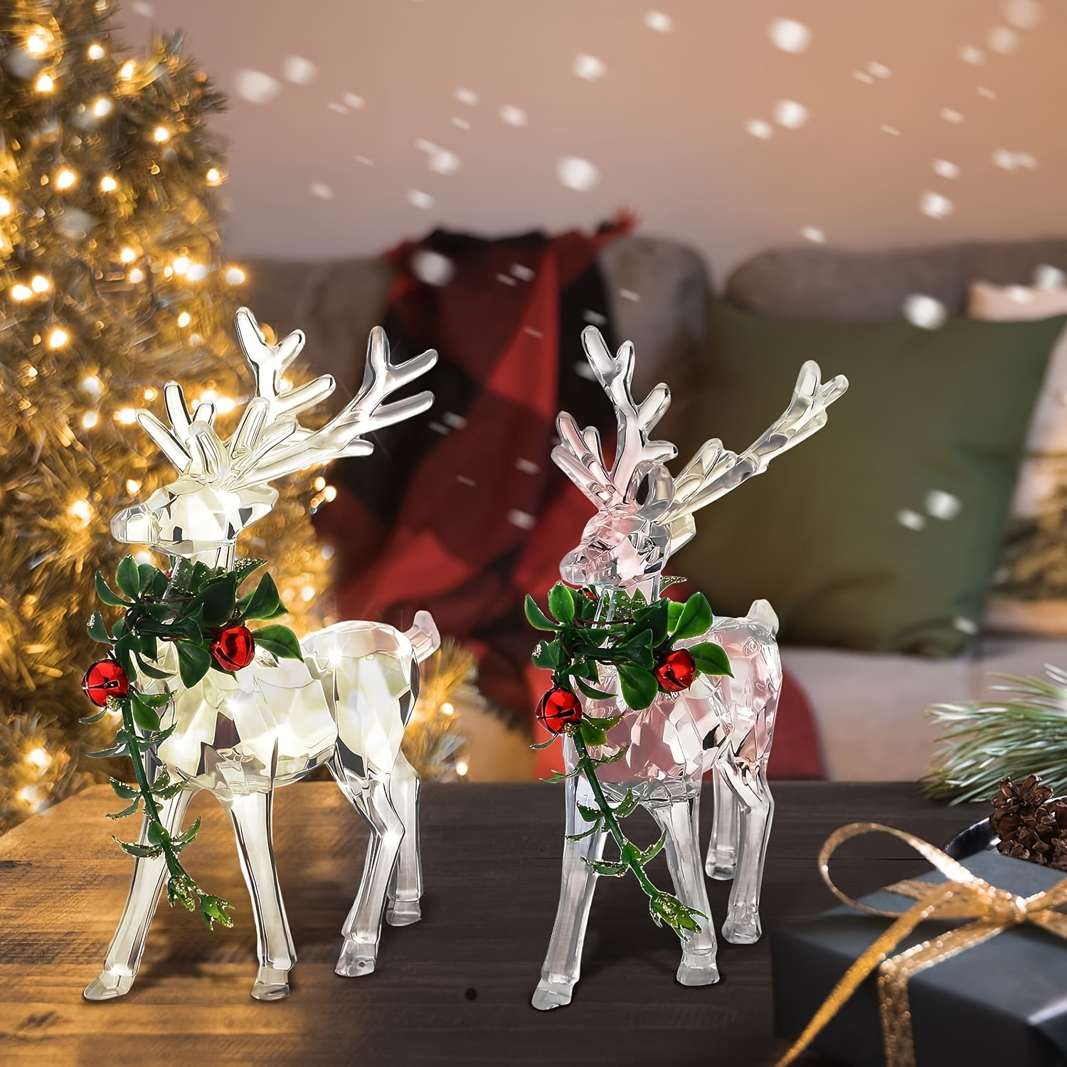 

2pcs Acrylic Reindeer Figurines - Christmas Centerpiece, Diy Craft Ornaments, Desktop Decor, Transparent Deer Statues For Christmas Tree And Home Decor