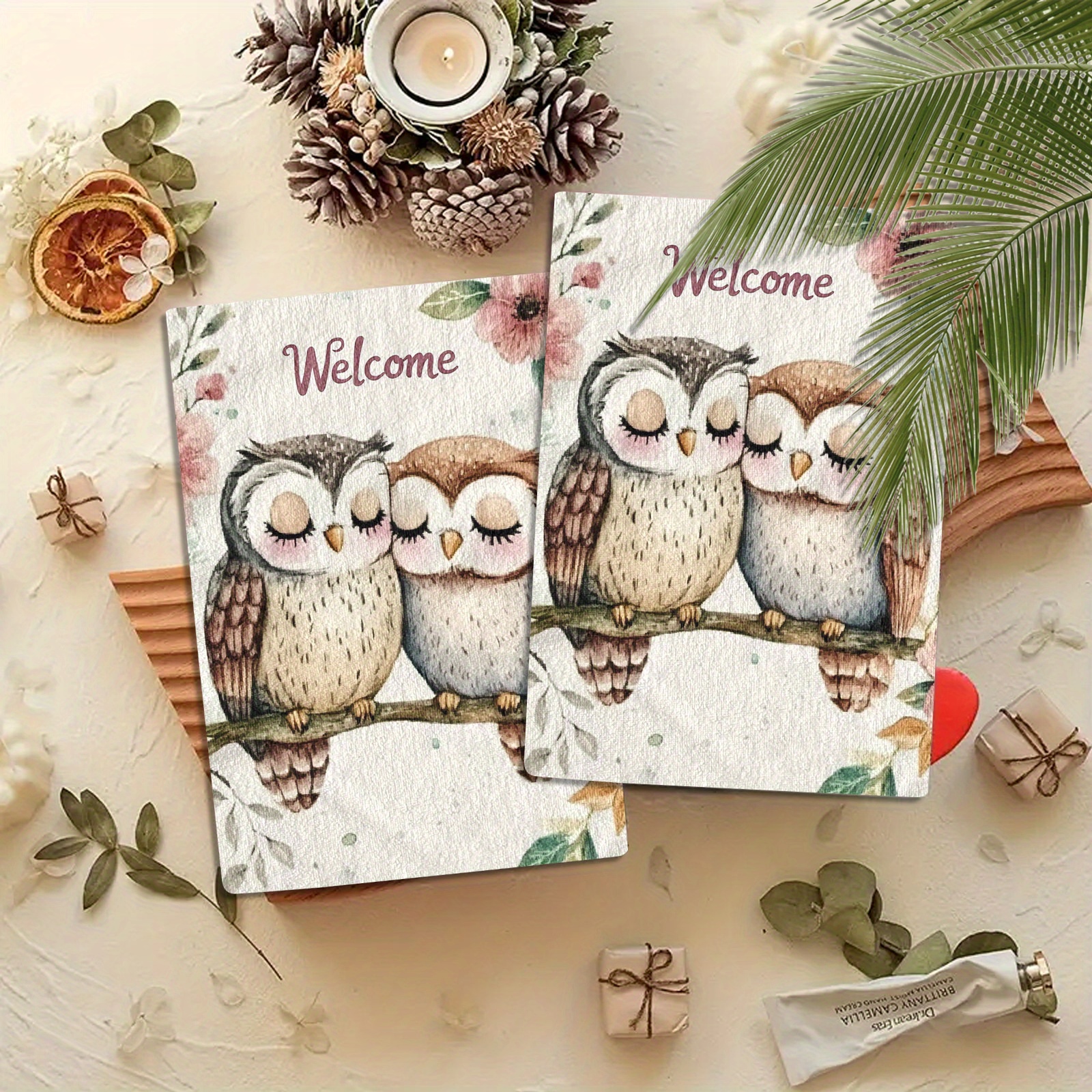 TEMU Set Of 2 Polyester Kitchen Towels, 447 Gsm Woven Quick-dry Dish Towels With Autumn , Animal-themed Tea Towels, Oblong Shape, Seasonal Decor And Gifts, 27.2x18.4 Inches