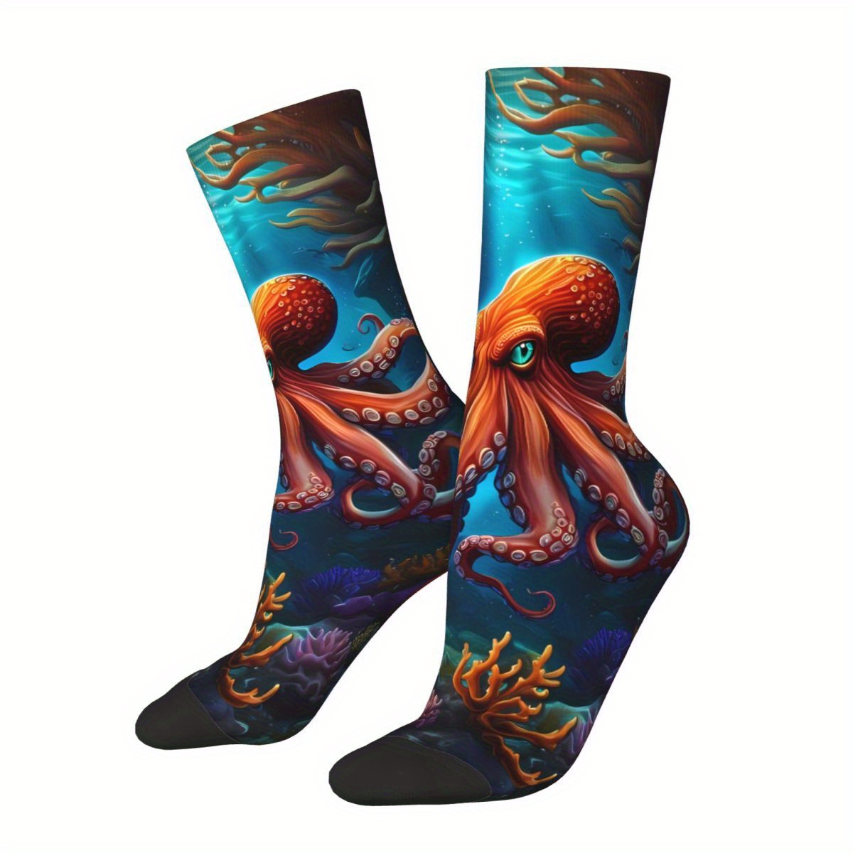 

Biihudu Octopus 3d Printed Socks, Knit Polyester Fabric, 95% Polyester 5% Elastane , Non-slip Cuff, Hand Washable - Men's Novelty Crew-length Socks