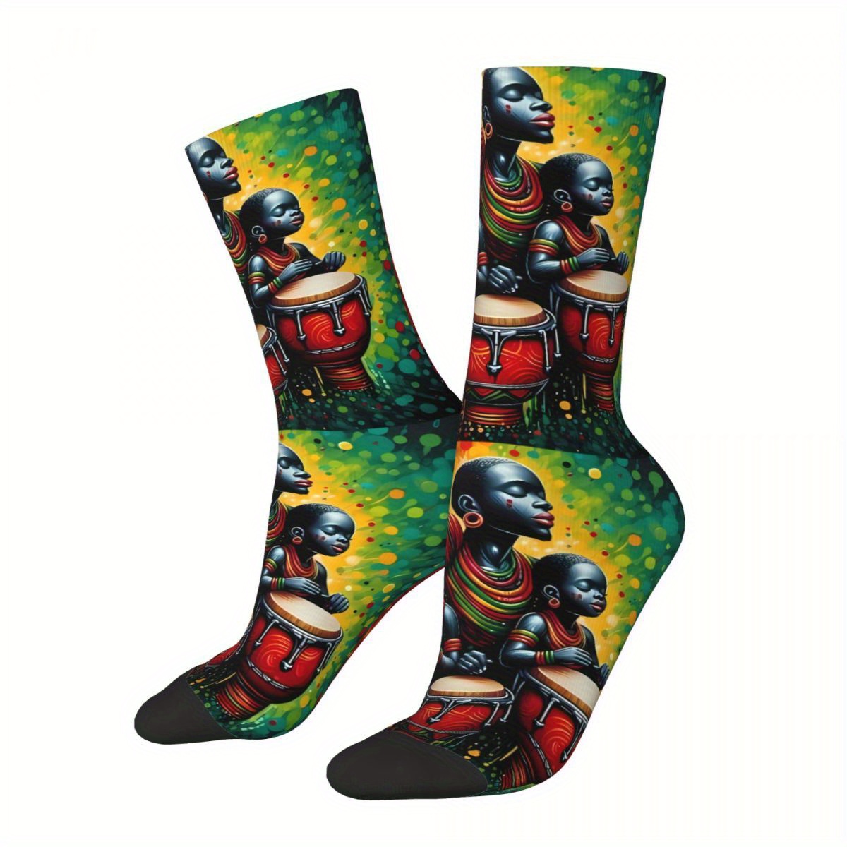 

African Tribal Woman Pattern 1 Pair Men's Mid-calf Socks, Breathable Comfy Casual Sports Socks For Basketball Running