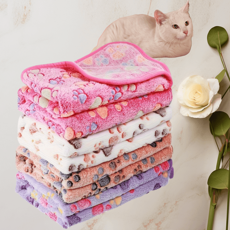 

8pcs Soft Fleece Pet Blankets With Paw - Cozy, Machine Washable Sleep Mats For Small To Medium Dogs And Cats In White, Coffee, Pink, Purple