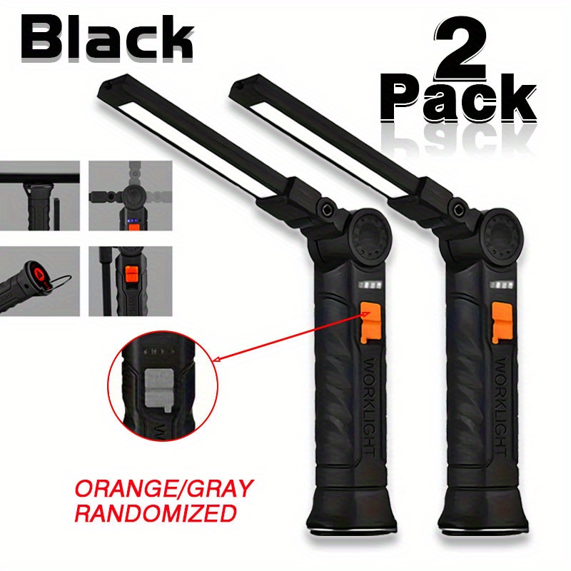 Image of Hotu 2pcs Rechargeable Led Flashlight, With Magnetic Base And Hanging Hook Work Light, Portable Outdoor Handheld Torch For Running, , Hiking, Fishing, Camping, Abs Material Emergency Lamp