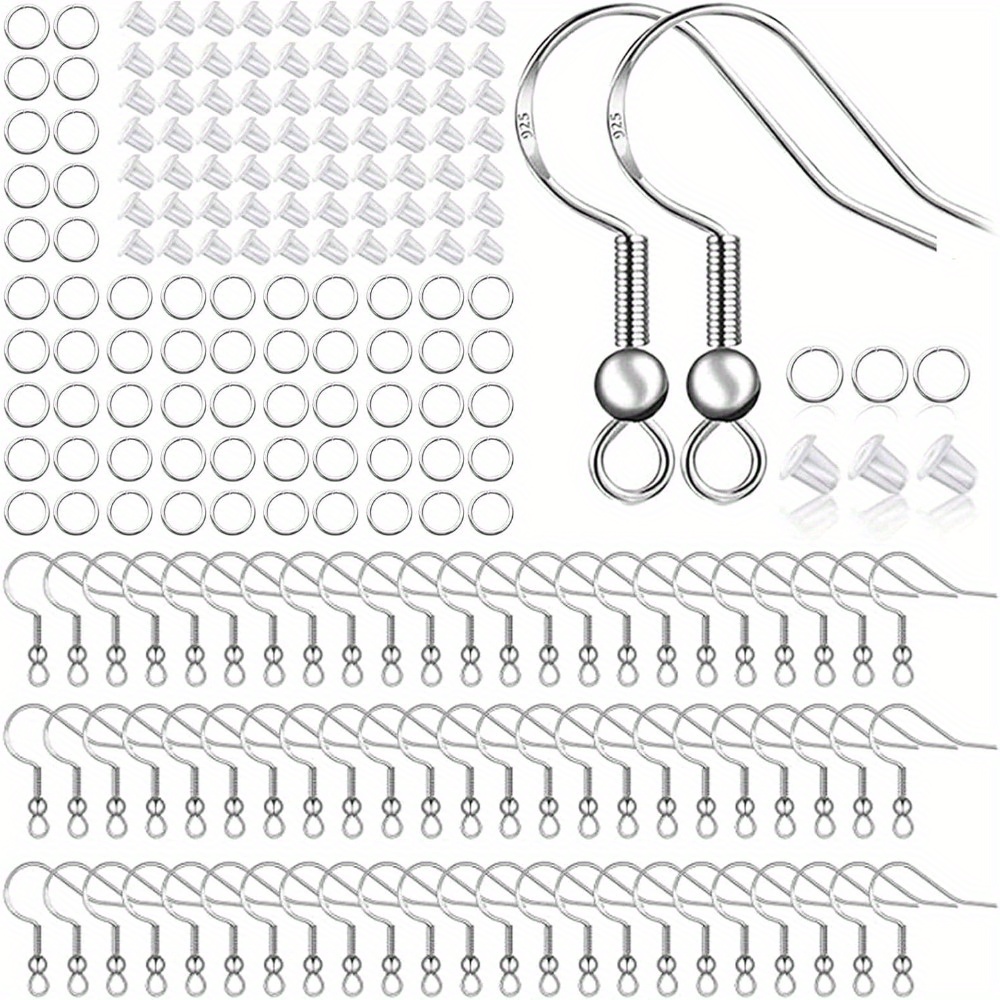 

150pcs 925 Silvery Earring , 75 500pcs Hypoallergenic Earring Kit, Including And Clear Stoppers (silvery)