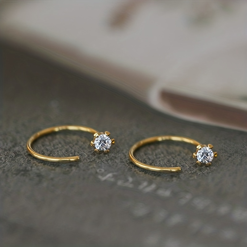 Set Of 2 Six-claw Water Drill Ear Hooks Earrings For Vacation Parties, Dates, And Daily Wear