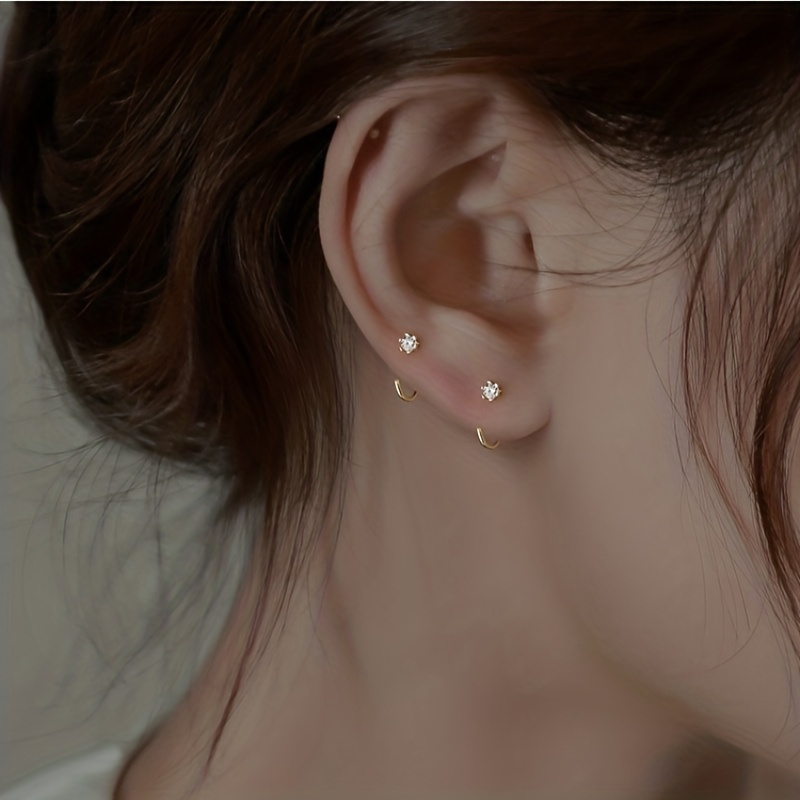 Set Of 2 Six-claw Water Drill Ear Hooks Earrings For Vacation Parties, Dates, And Daily Wear