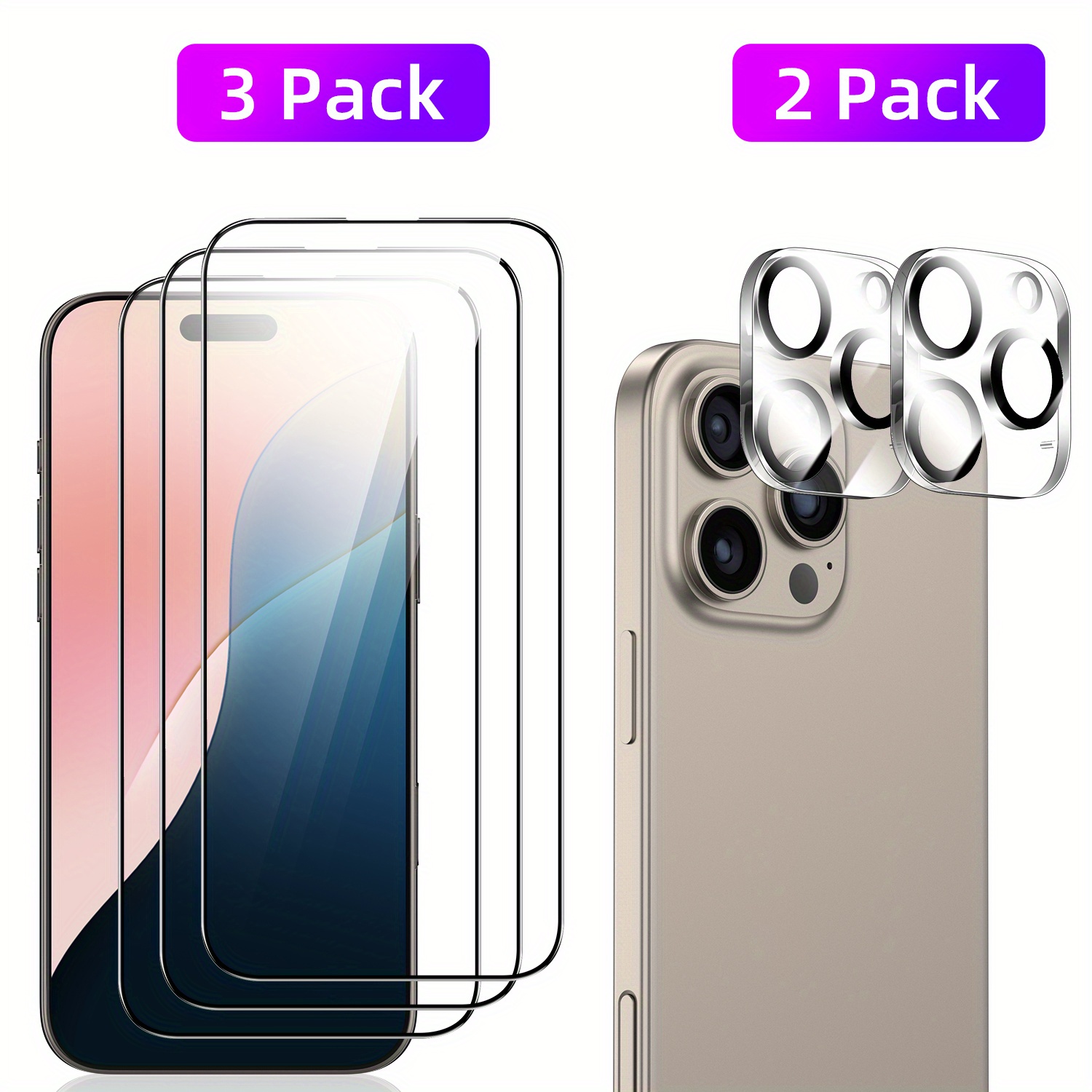 

3pcs Screen Protectors + 2pcs Camera Lens Protectors, Anti-scratch, Anti-fingerprint, Full Protection Tempered Glass Screen Protectors For Pro Max