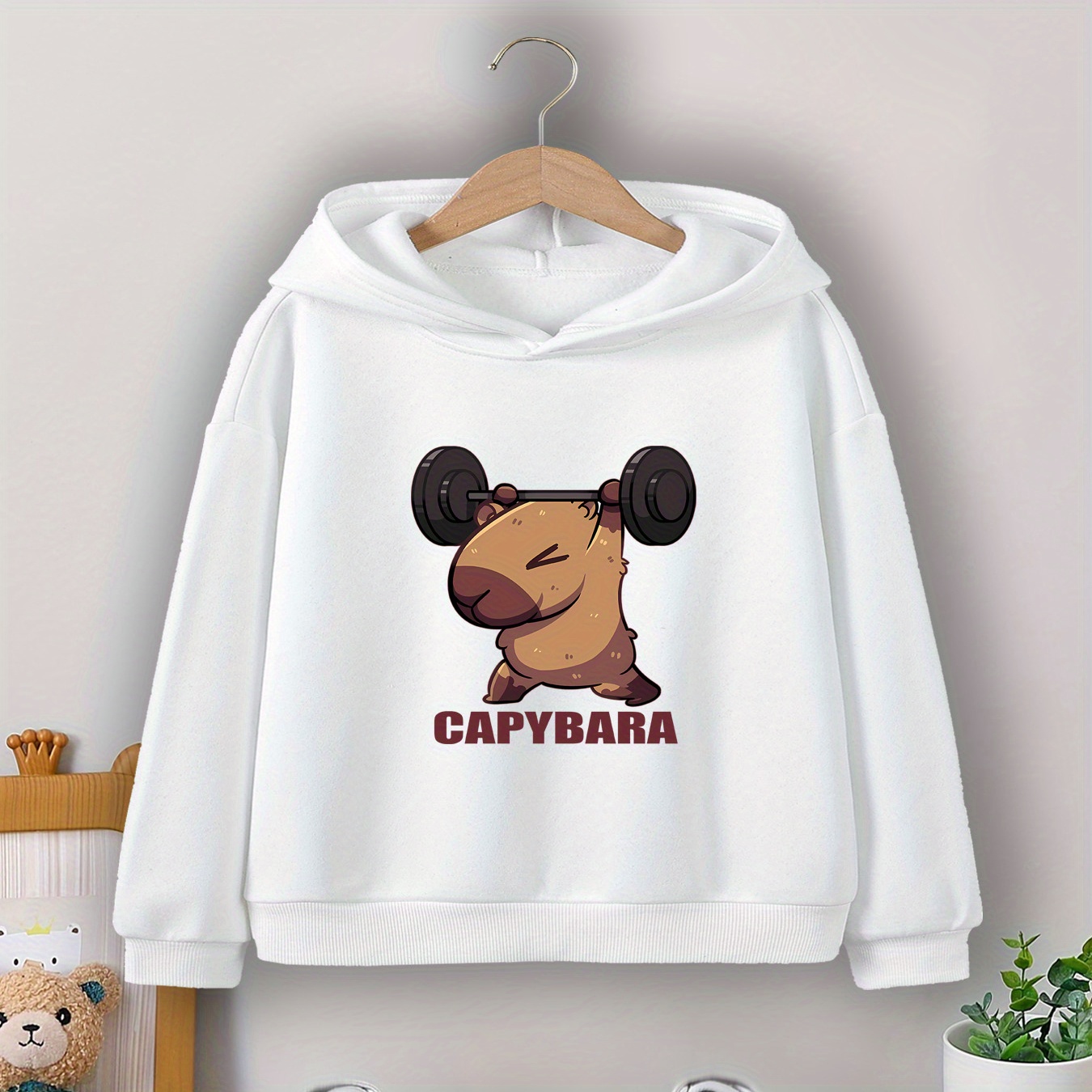 

Capybara Weightlifting Print Boy' Hoodie - Casual Pullover Hooded Sweatshirt For