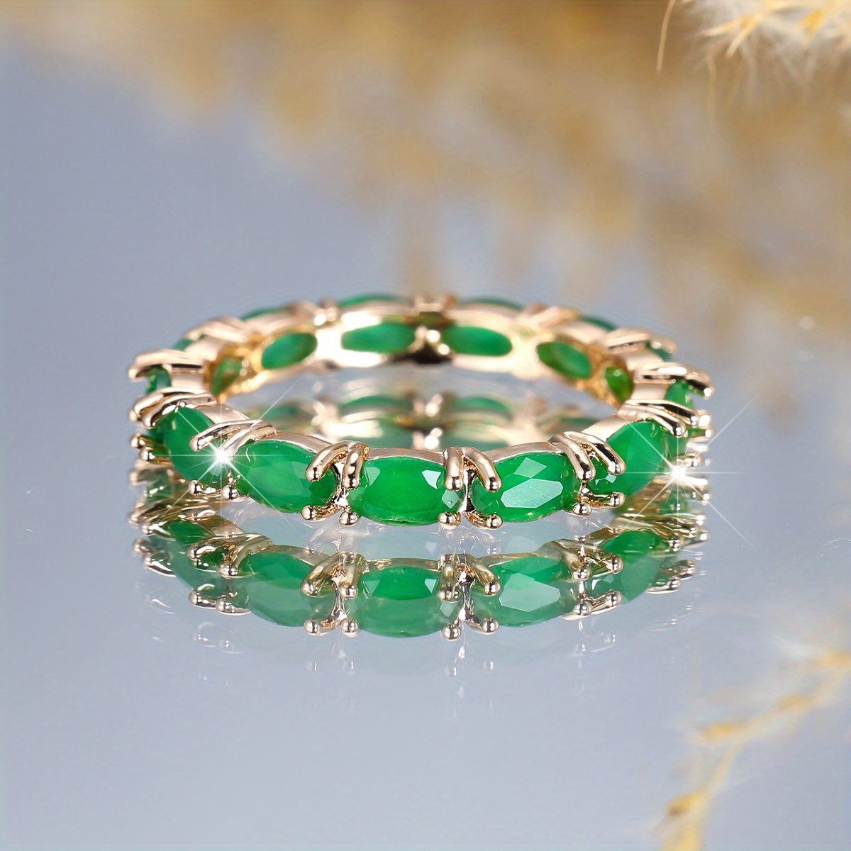 Green Glass Ring for Women Stackable Wedding Band
