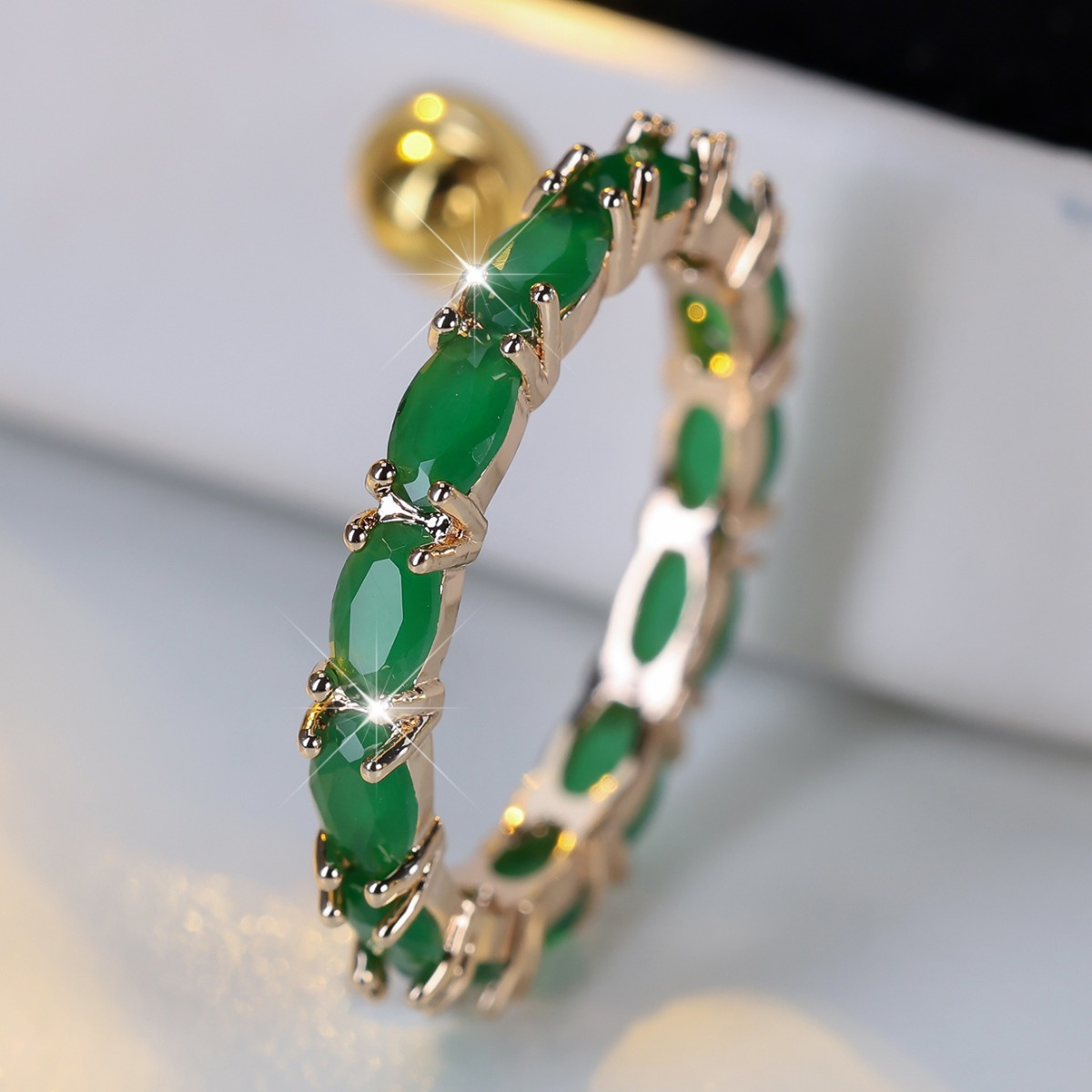 Green Glass Ring for Women Stackable Wedding Band
