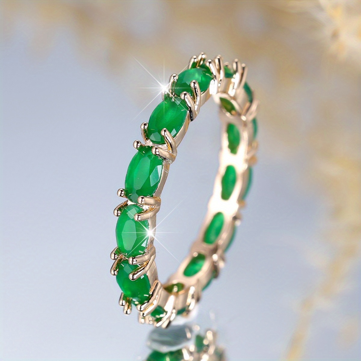 Green Glass Ring for Women Stackable Wedding Band