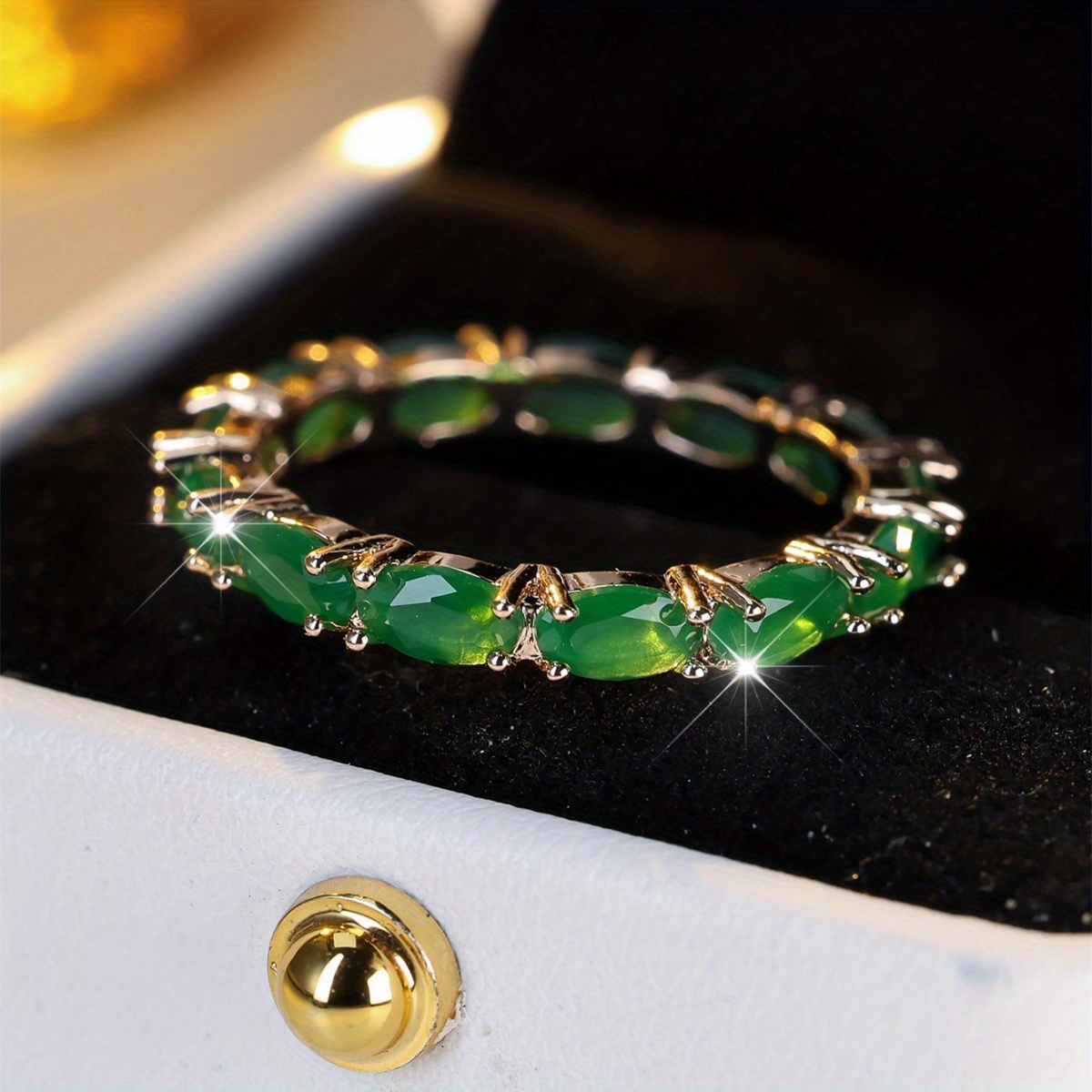 Green Glass Ring for Women Stackable Wedding Band