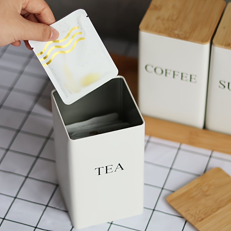 square airtight iron tea canister with bamboo lid stylish kitchen storage jar for coffee tea sugar   organization solution details 0