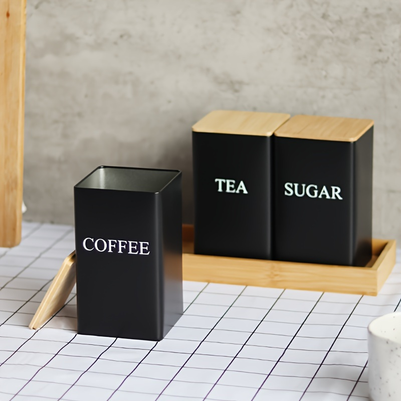 square airtight iron tea canister with bamboo lid stylish kitchen storage jar for coffee tea sugar   organization solution details 1