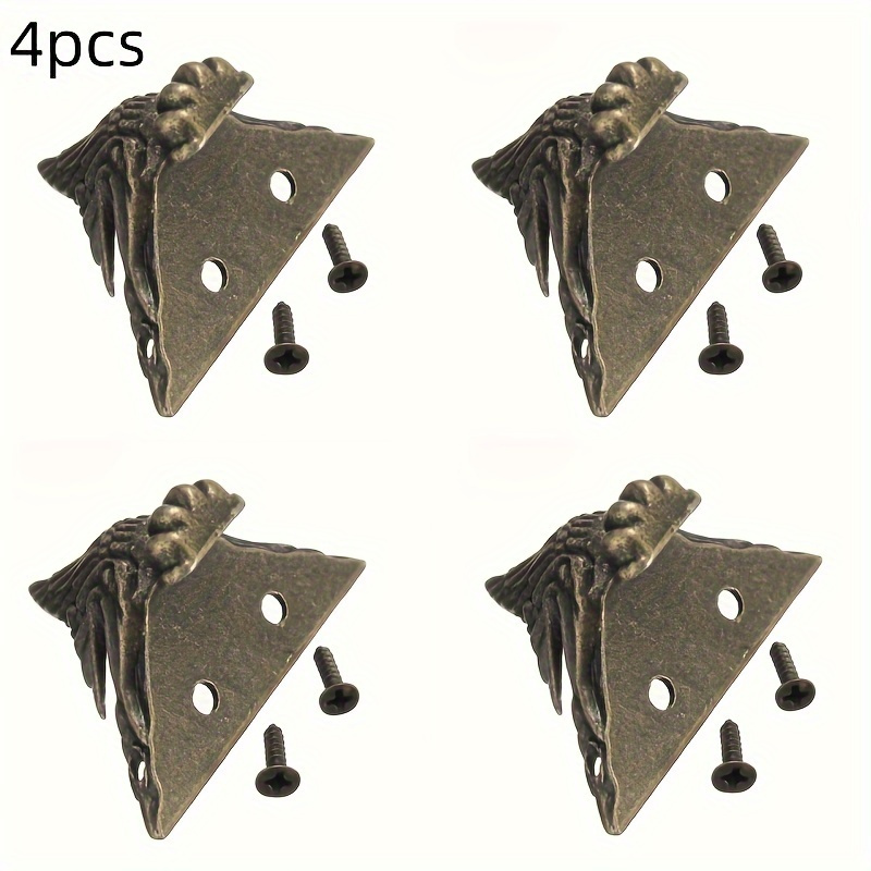 Image of 4pcs Antique Brass Foot Guards - Ornate Polished Metal Furniture Protectors With Intricate Floral , Decorative Corner Guards For Wooden Boxes & Home Decor, Unique Gift Idea