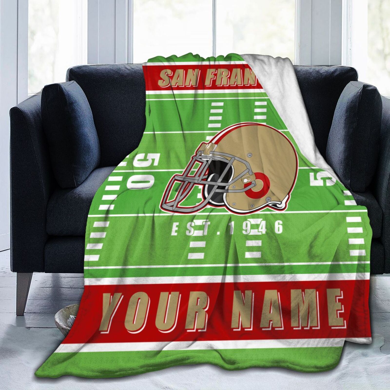 

Customizable San Football Team Fleece Throw Blanket - Personalized Name Soft Blanket For Couch, Sofa, Bed - Knit Polyester Fabric, No Power Supply Needed - Sports Fan Gift