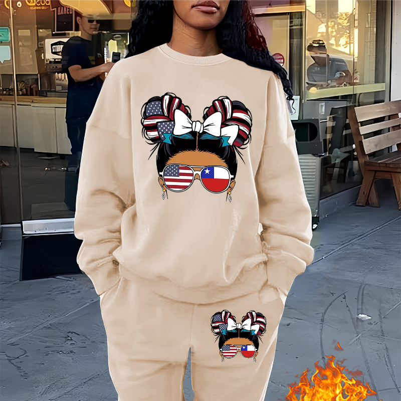 

Women's Patriotic Sweatshirt And Pants Set, 9-12 National Day, 1001# Knitted Fabric, Polyester, , , Round Neck, American , Fashion Outfit