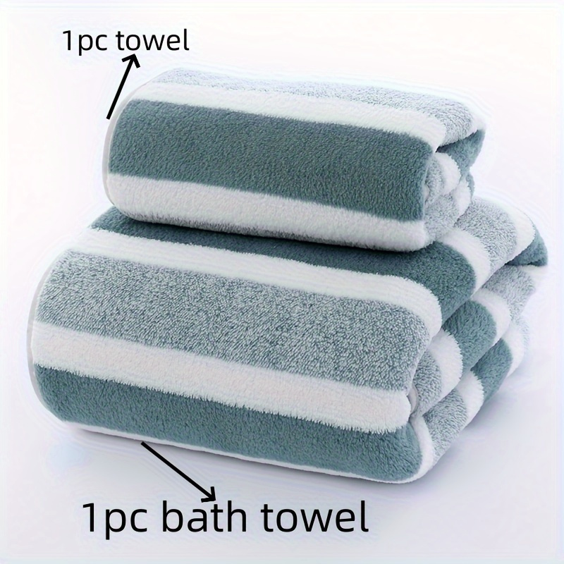 

Cozy Striped Bath & Hair Towel Set - , Highly Absorbent Polyester For Autumn & Winter