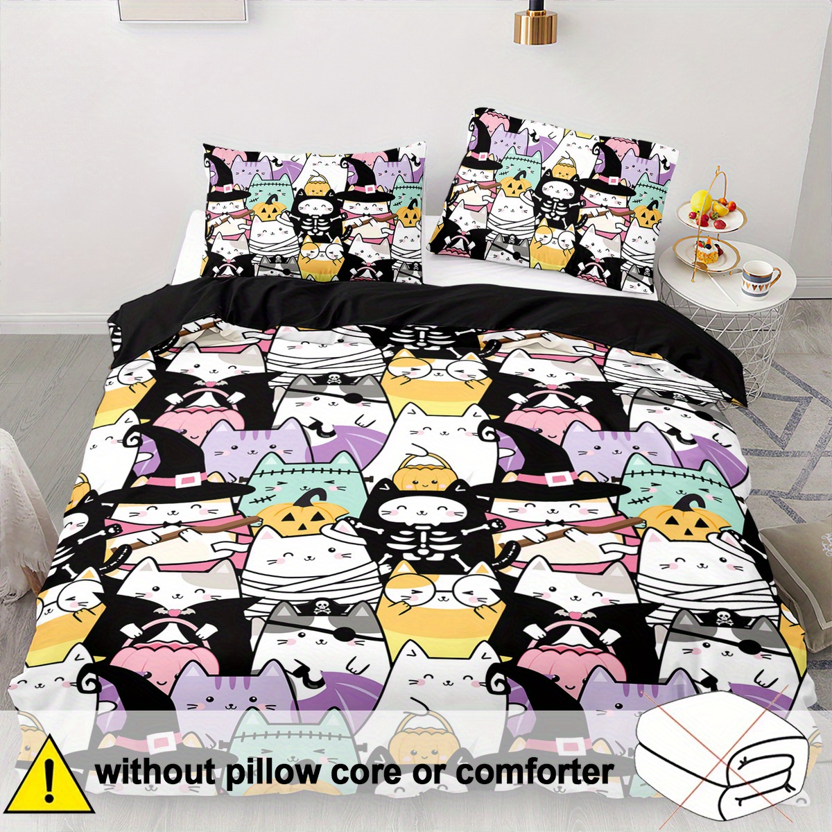 TEMU 2/ 3pcs Cat Duvet Cover Set, Soft And Comfortable, Halloween Cat Duvet Cover Set Bedding Set, Cartoon Queen Duvet Cover Sets, Bedding Set King