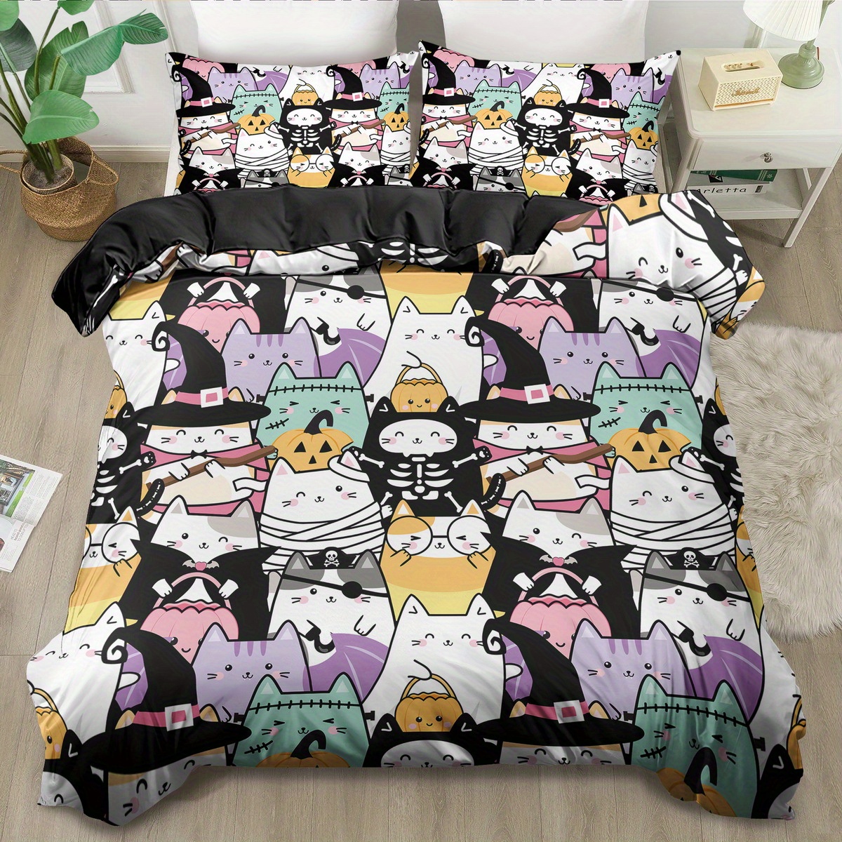 

2/ 3pcs Cat Duvet Cover Set, Soft And Comfortable, Halloween Cat Duvet Cover Set Bedding Set, Cartoon Queen Duvet Cover Sets, Bedding Set King For Bedroom(1*duvet Cover + 2*pillowcase, Not Included)