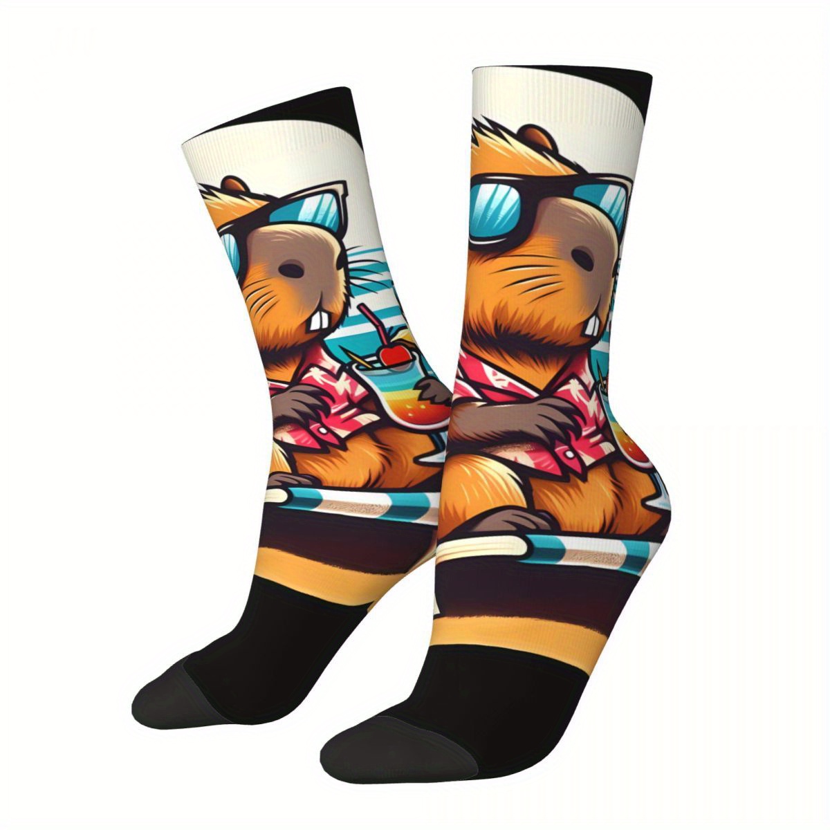 

Biihudu Men's Novelty Capybara Socks - 3d Print, Breathable Polyester With Elastane, Comfortable & , Ideal For Casual Wear