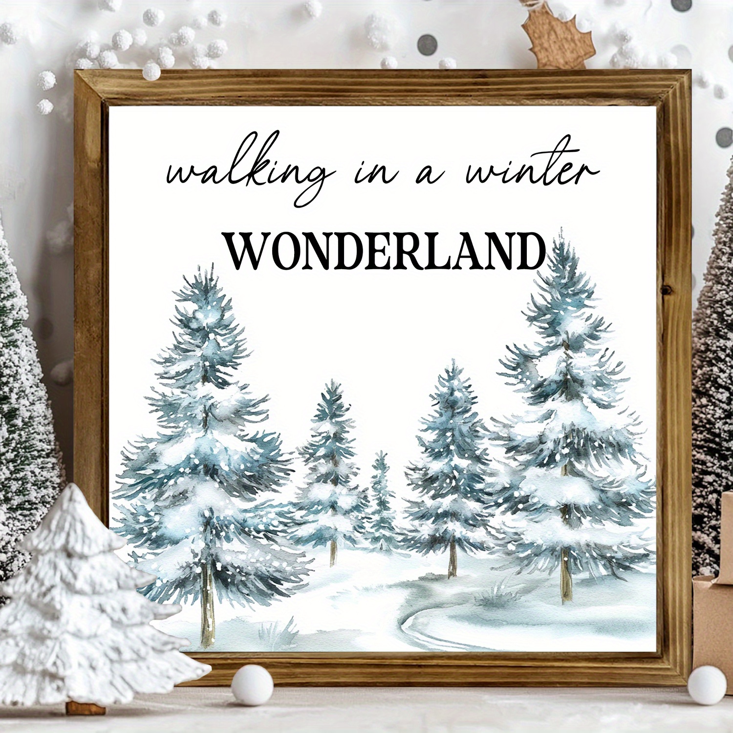 8x8" Rustic Wooden 'walking In A Winter ' Sign - Christmas & Decor, Inspirational Wall Art For Living Room Or Bedroom