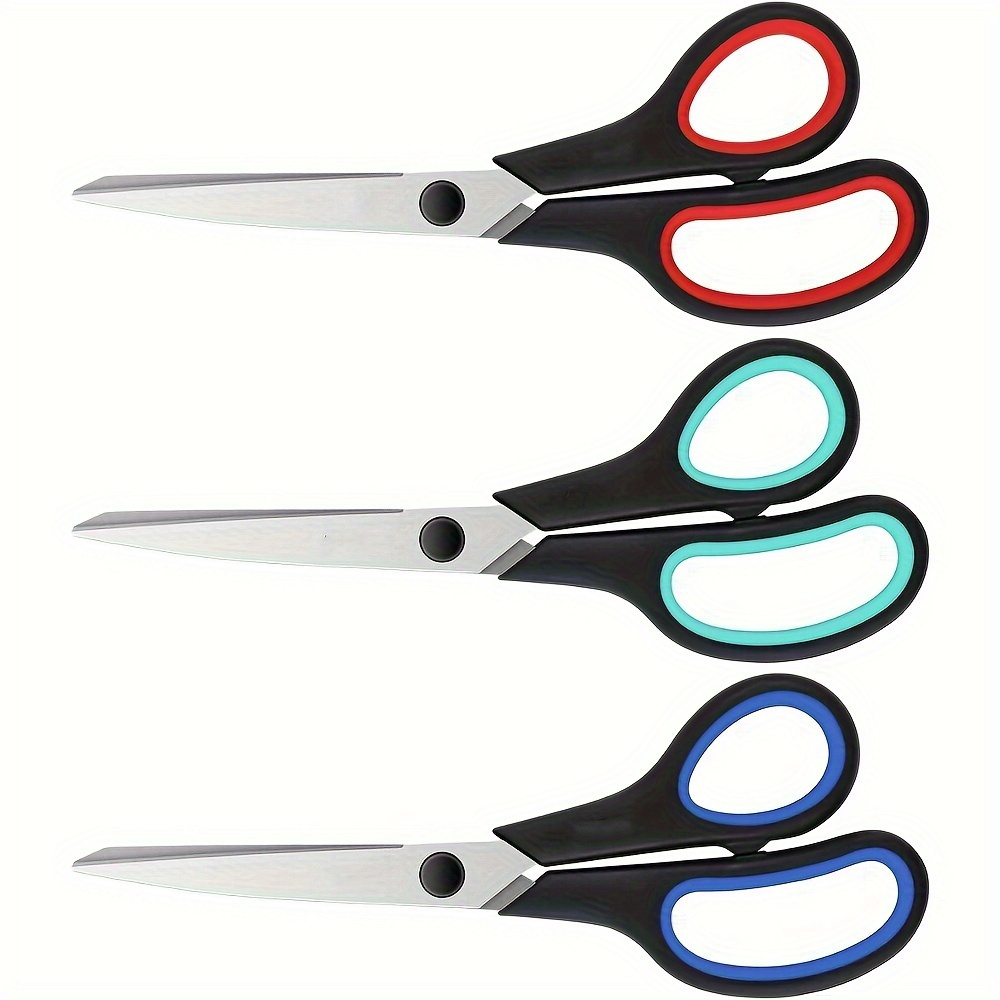 

8" Heavy Duty Scissors Set Of 3 - Super Sharp 2.5mm Thick Blades, Comfort Grip Handles, Multipurpose For Office, Home, School, Sewing, Crafts - Manual Operation, No Electricity Needed