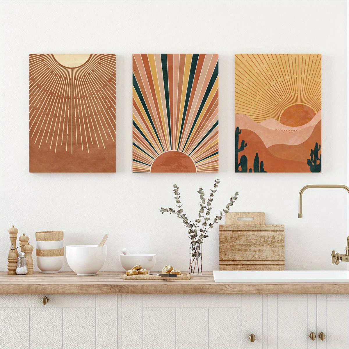 Sasiil 3 Stuks Houten Muursculpturen Decoratie, Boho Chic Wanddecoratie