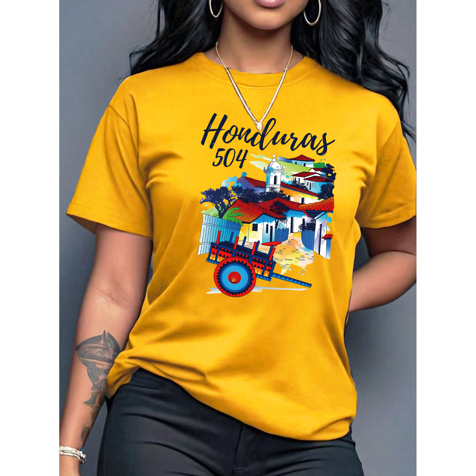 

Honduras Graphic Tee For Women - Casual Crew Neck, Short Sleeve Top, Breathable Polyester,