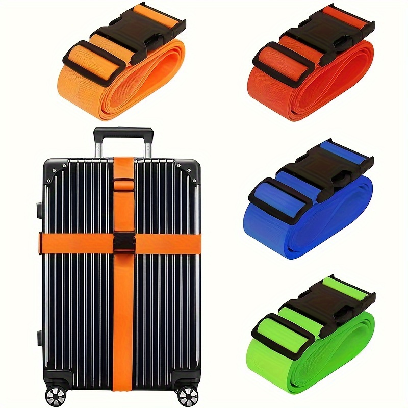 TEMU 4 Pack Adjustable Luggage Straps With Buckle - Polypropylene Travel Suitcase Belts, Tsa , Snap Closure, , For -theft Identification