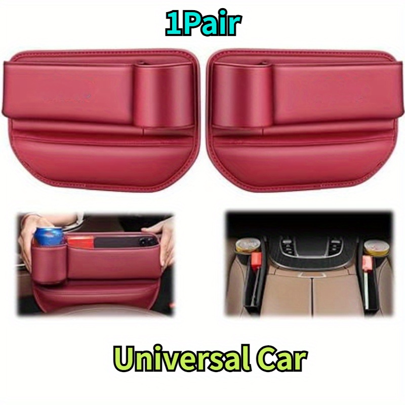 

1pair Pu Leather Car Seat Gap Filler With Cup Holder And Storage Pockets, Universal Front Seat Side Organizer For Vehicle Use