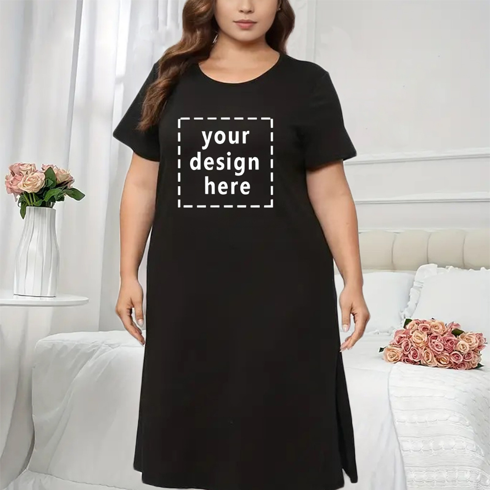 

Custom Photo Print Plus Size Women' Dress - , Short Sleeve, Round Neck Nightgown For Spring/summer