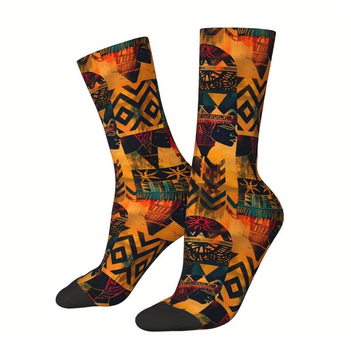 

Biihudu African Women 3d Print Men's Socks - 95% Polyester 5% Elastane Knit Fabric, Hand Washable, All Over Pattern, 1 Size